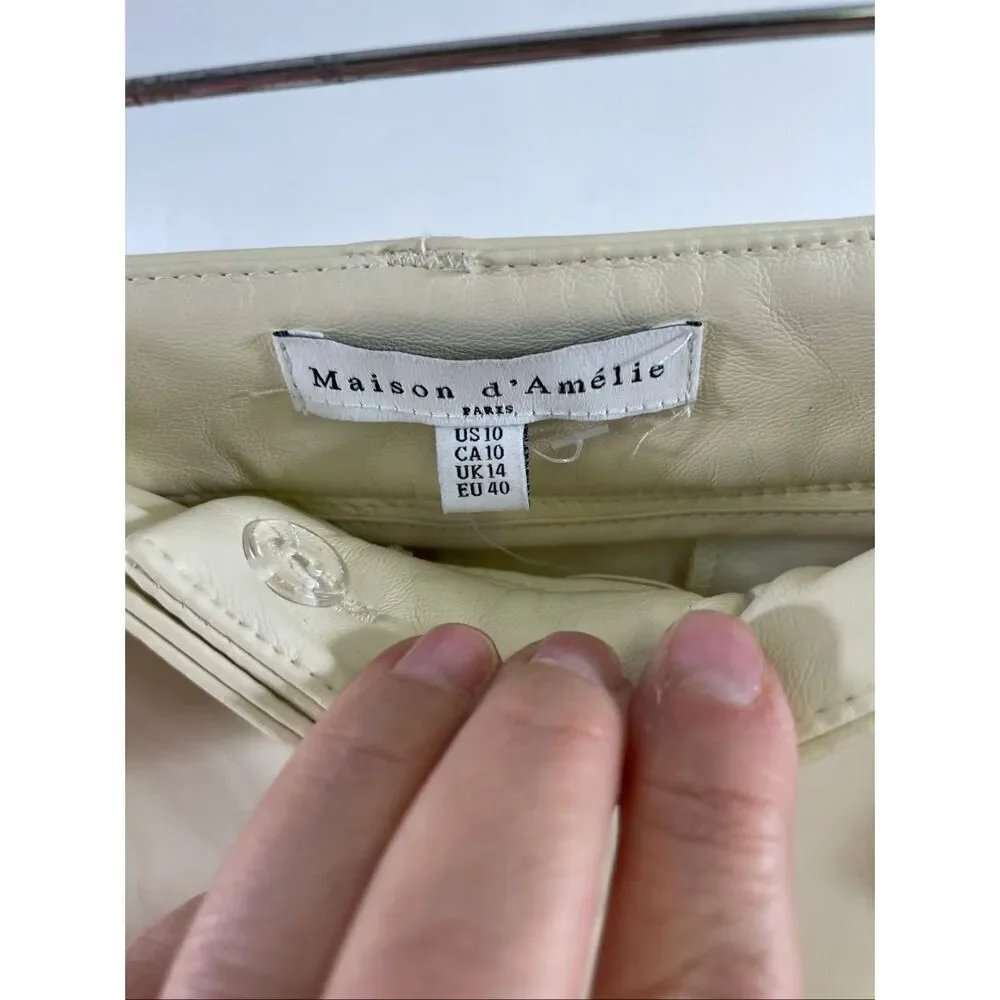 Maison D’Amélie NWT Ivory Faux Leather Pants Size 10
